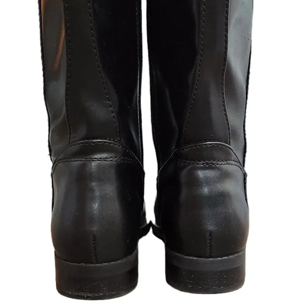 Tommy Hilfiger Faux Leather Mid-Calf Boots Black Goldtone Logo Size 7.5